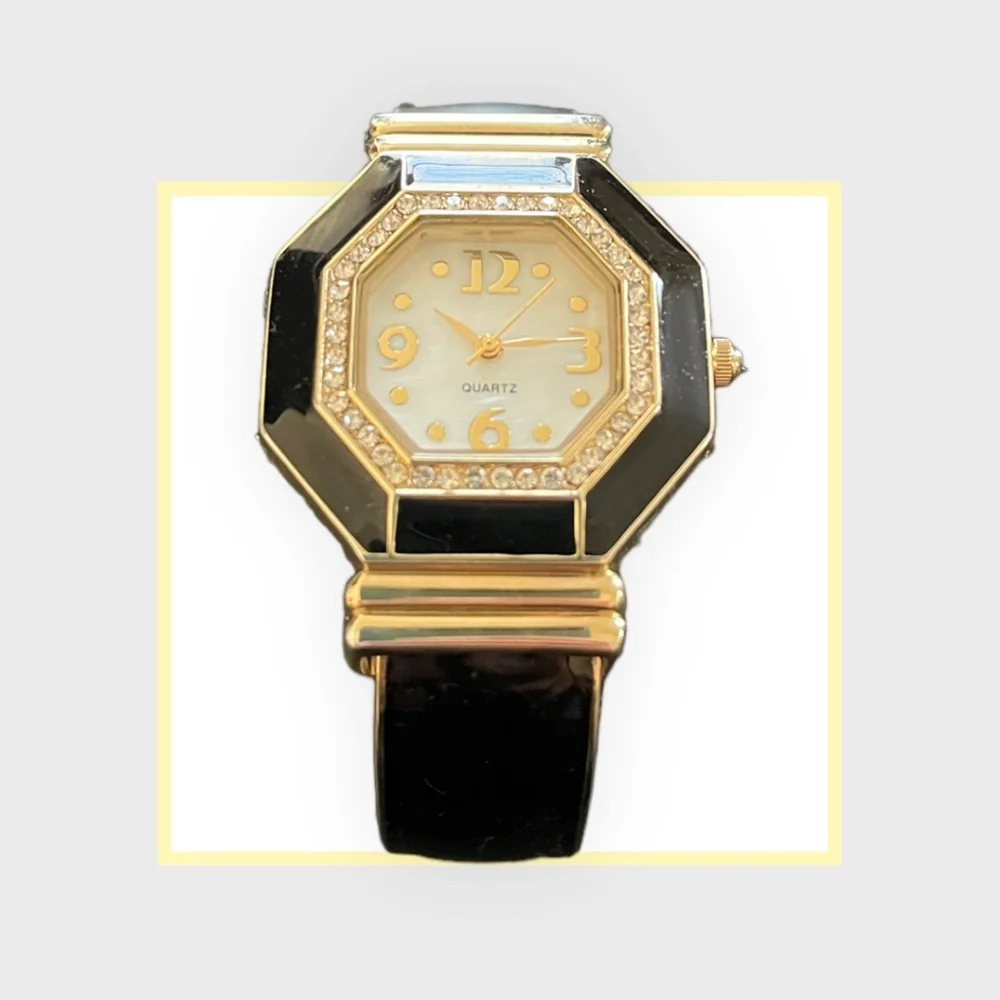 Chico's‎ Black and Gold Octagon Shaped Face Watch Cuff Bracelet
